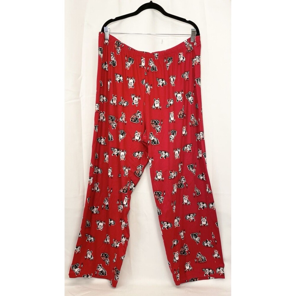 HUE Pajama Pants Plus Size 2x 36" Red Black English Bulldog Dogs Lounge Soft